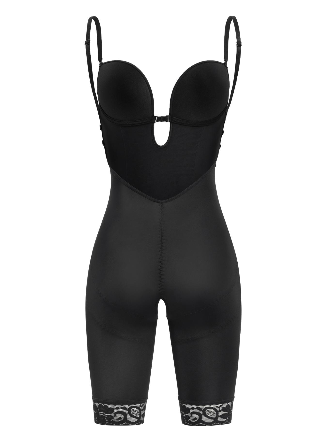 Women's Contrast Lace Cut Out Shapewear Bodysuit, Adjustable Strap Criss Cross Cami Shapewear, Tummy Control High Stretch Fit Shapewear For Daily Wear