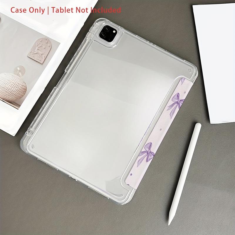 Purple bow pattern, with adjustable bracket and pen slot, foldable non-slip TPU protective case, suitable for iPad mini, iPad Air, iPad Pro/iPad 10th generation, 11th generation and other series iPad protective cases