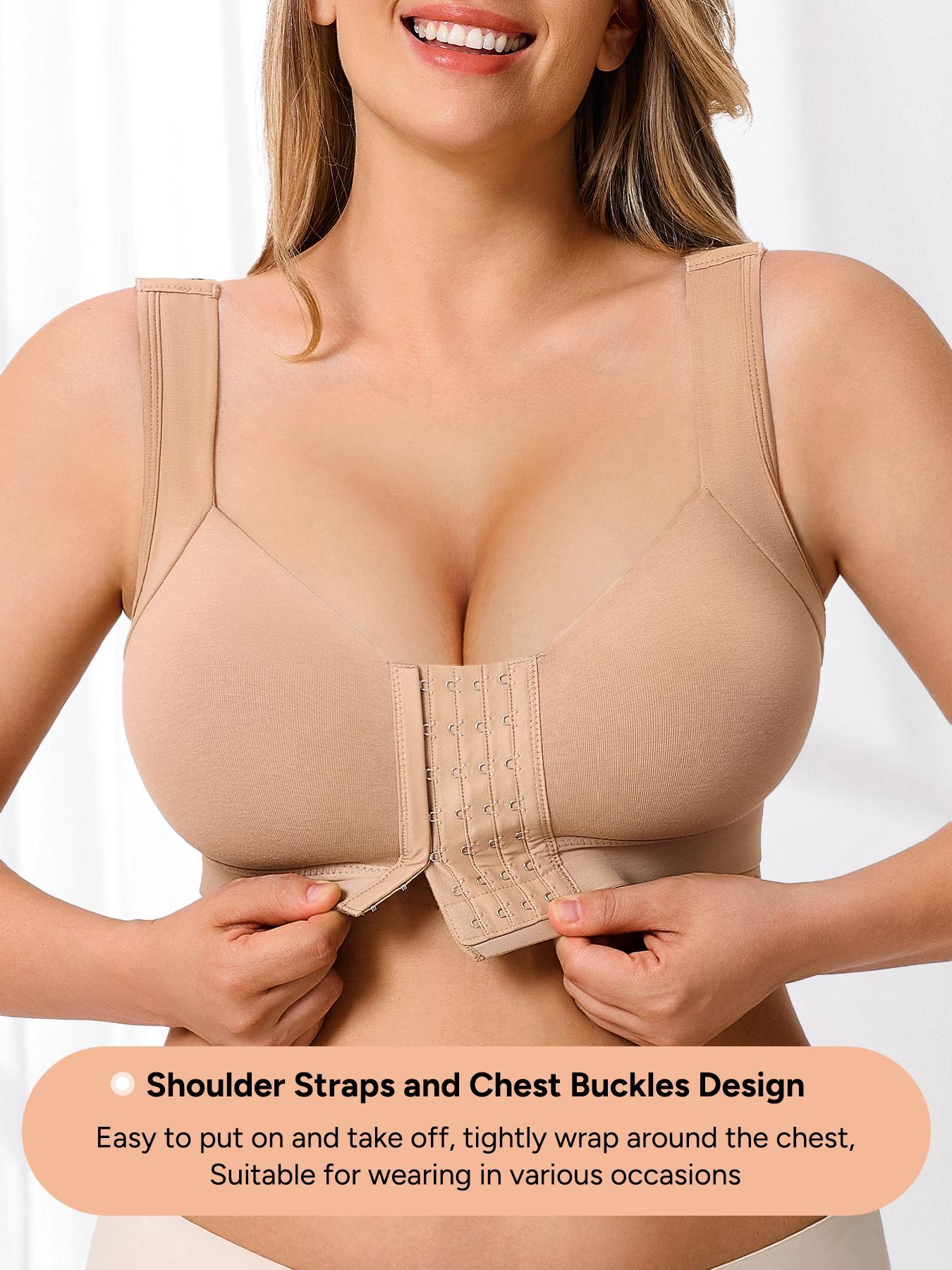 Women's Wide Strap Supportive Wireless Bra, Full Coverage Adjustable Back Buckle, Casual Medium Support Everyday Underwear, All Seasons