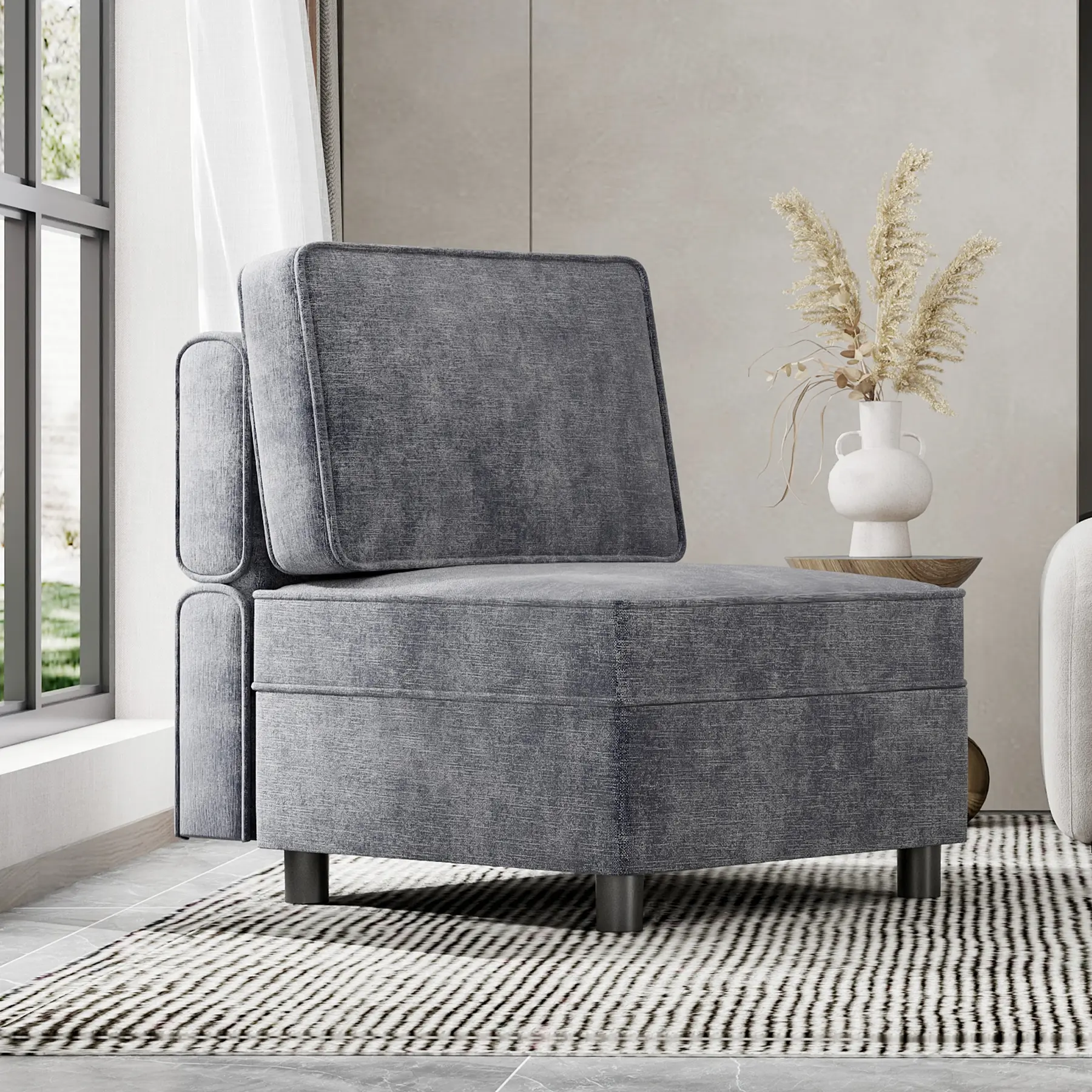 Modern Grey Chenille Modular Sectional Sofa Set - Adjustable Backrest & Armrests Couch, Storage Ottoman, Single Seat, Living Room Furniture, Sofas Living Room, Sectional Couch