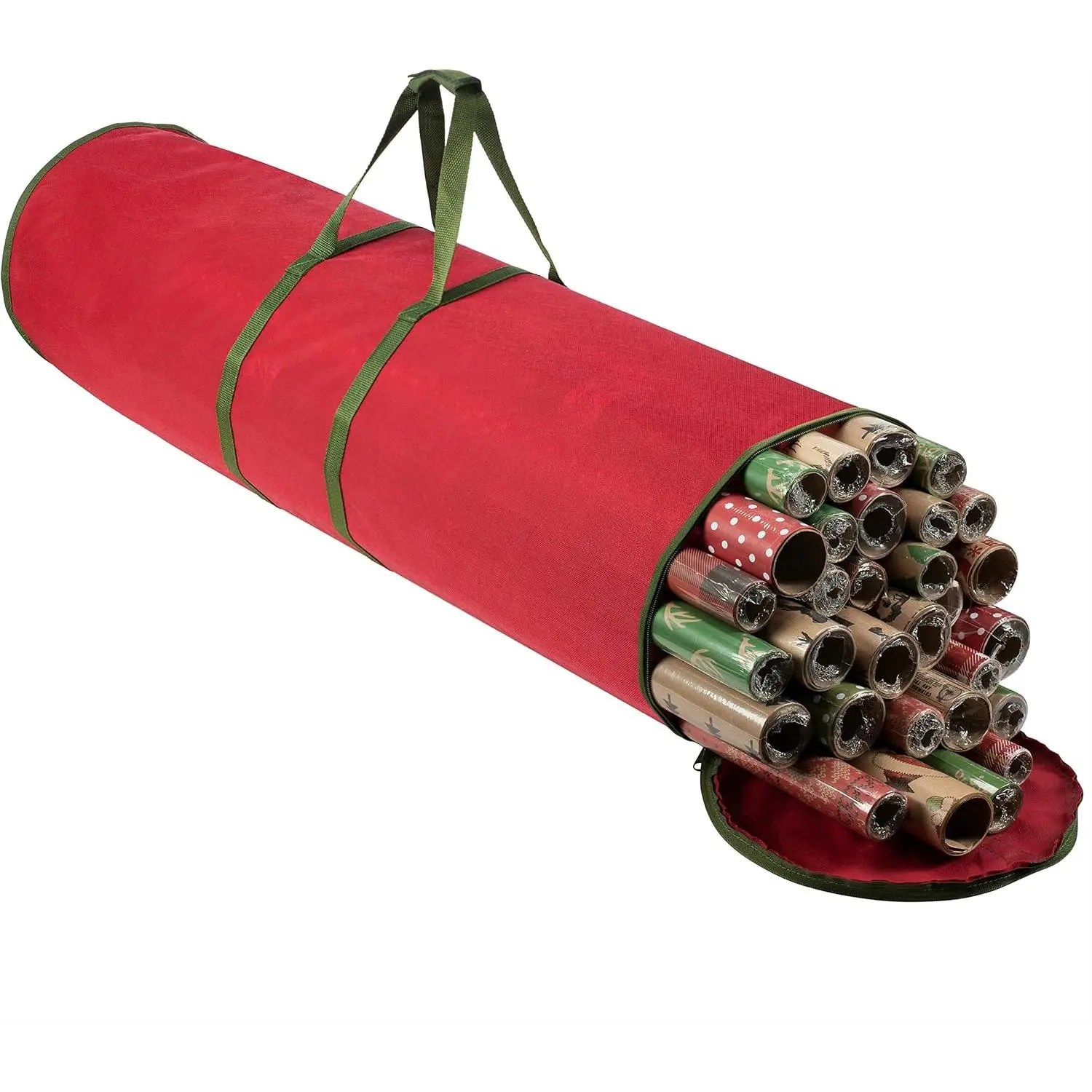Round Christmas Wrapping Paper Organizer Storage Bag - 40 in Wrap Holder with Zipper Access - Fits 25 Rolls, Home Organizer Storage Bin