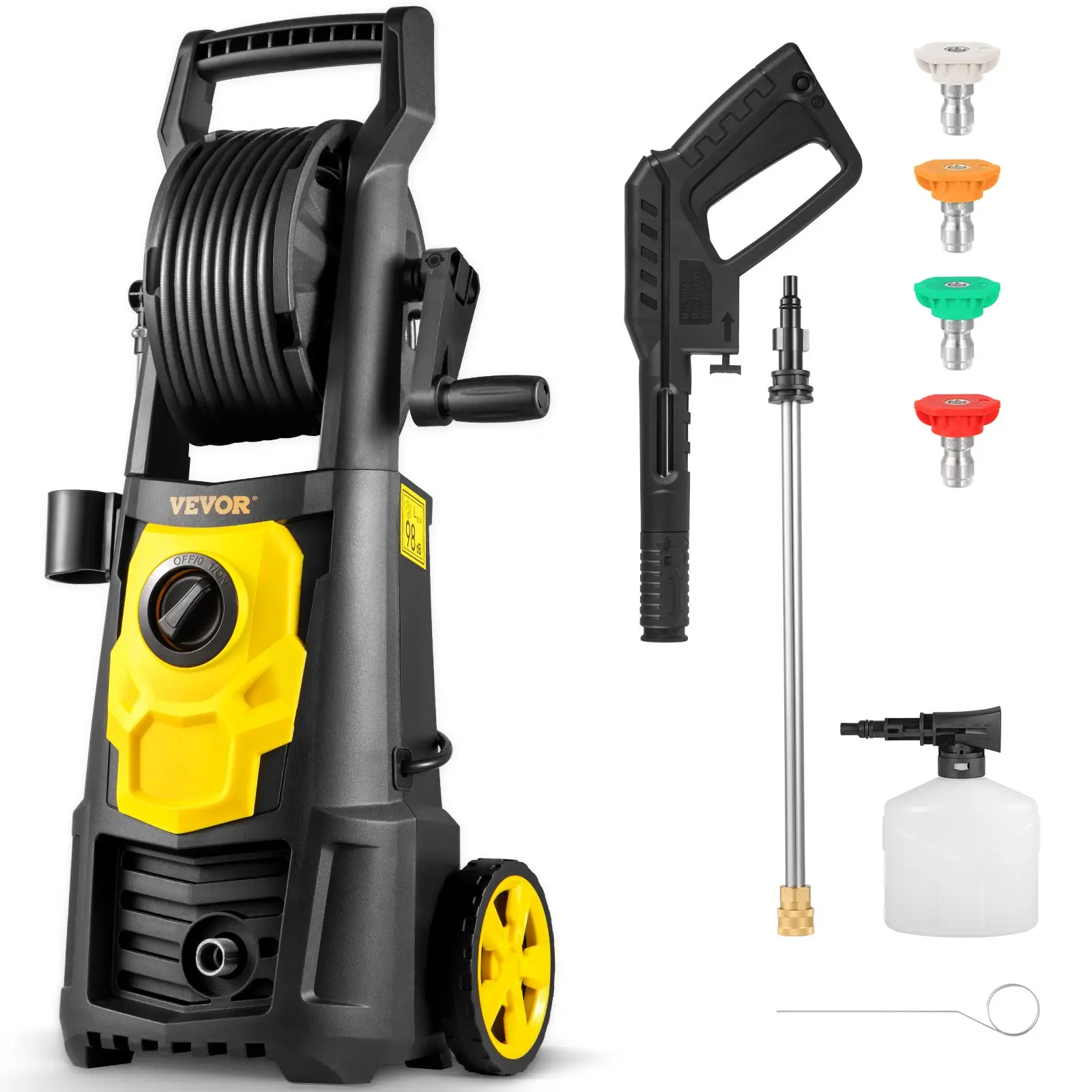 VEVOR Electric Pressure Washer, 2000 PSI, Max 1.65 GPM Power Washer with 30 ft Hose Reel, 5 Quick Connect Nozzles, Foam Cannon, Portable to Clean Patios, Cars, Fences, Driveways, ETL Listed