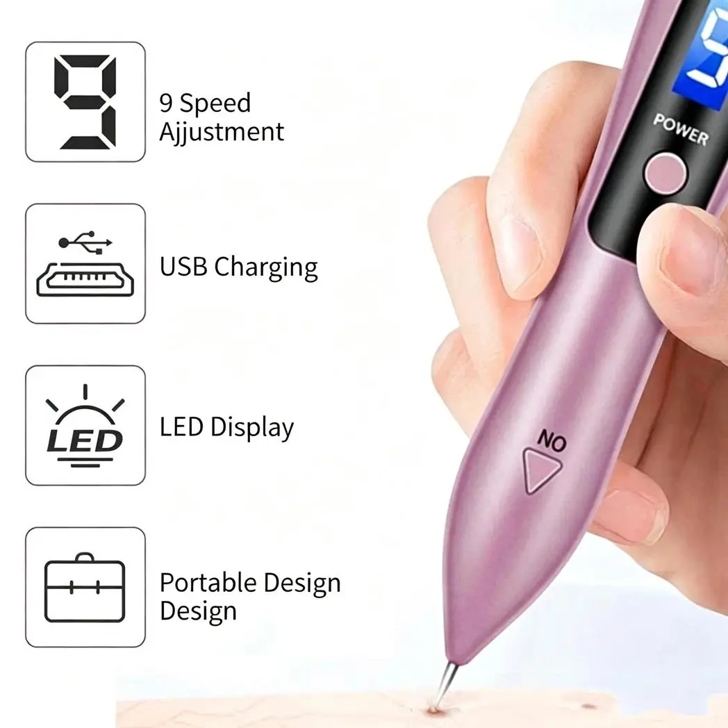 Portable Beauty Skin Care Pen, 9 Adjustable Levels with LED Light, Equipped with 2 Replacement Tips for Home Skin Care