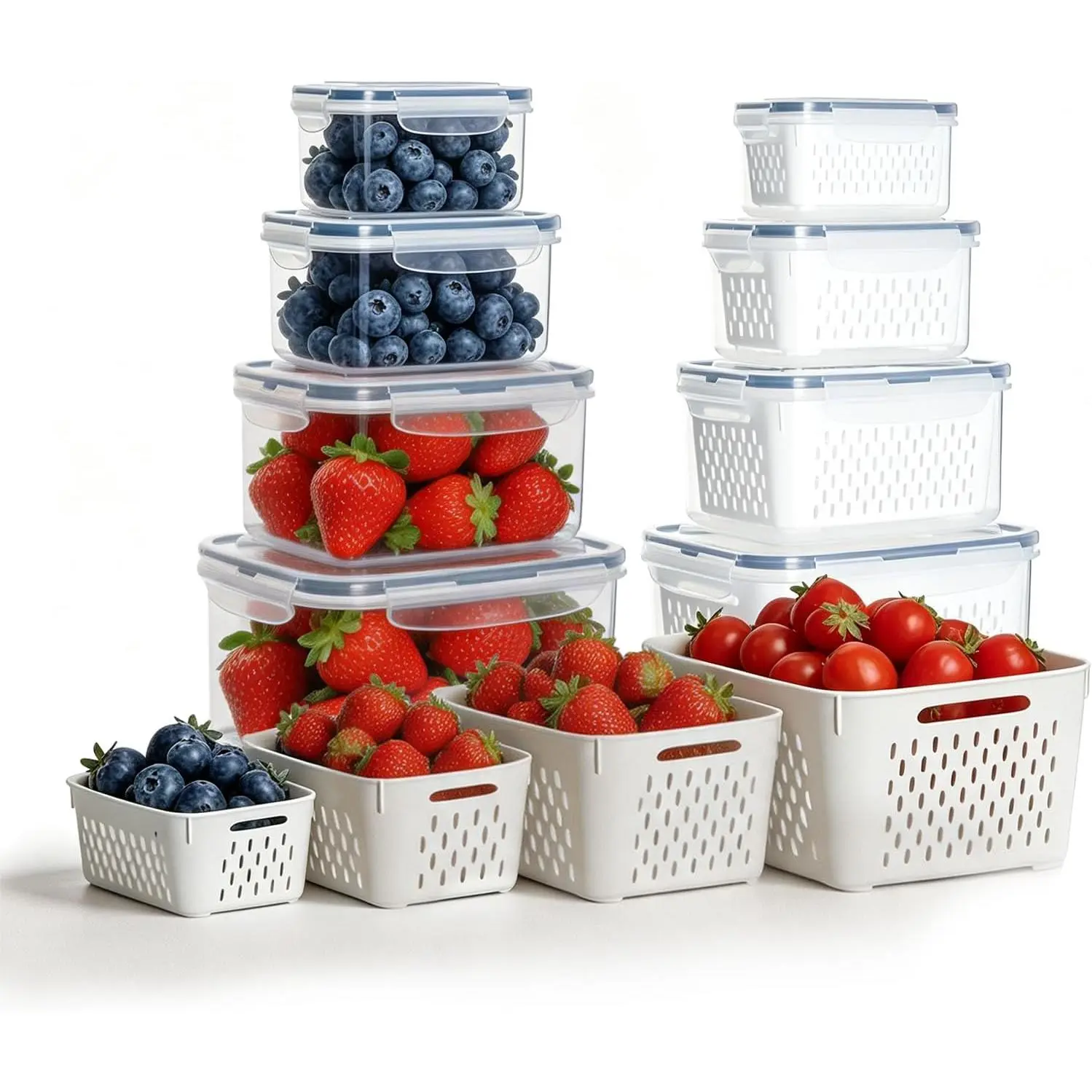 Fruit Containers for Fridge with Removable Colander, 4 Pack Strawberry Storage Containers for Fridge, Containers with , Keep Strawberries, Berries  for