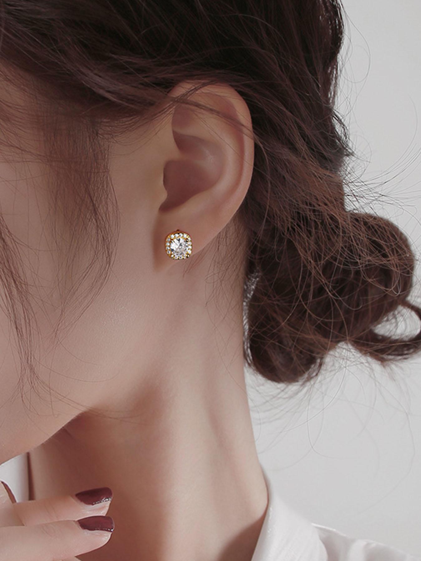 925 Sterling Silver Fashion Square Synthetic Moissanite Decorated Square Shaped Earrings, Elegant Matching Jewelry for Women, Daily Decor, Birthday Gift