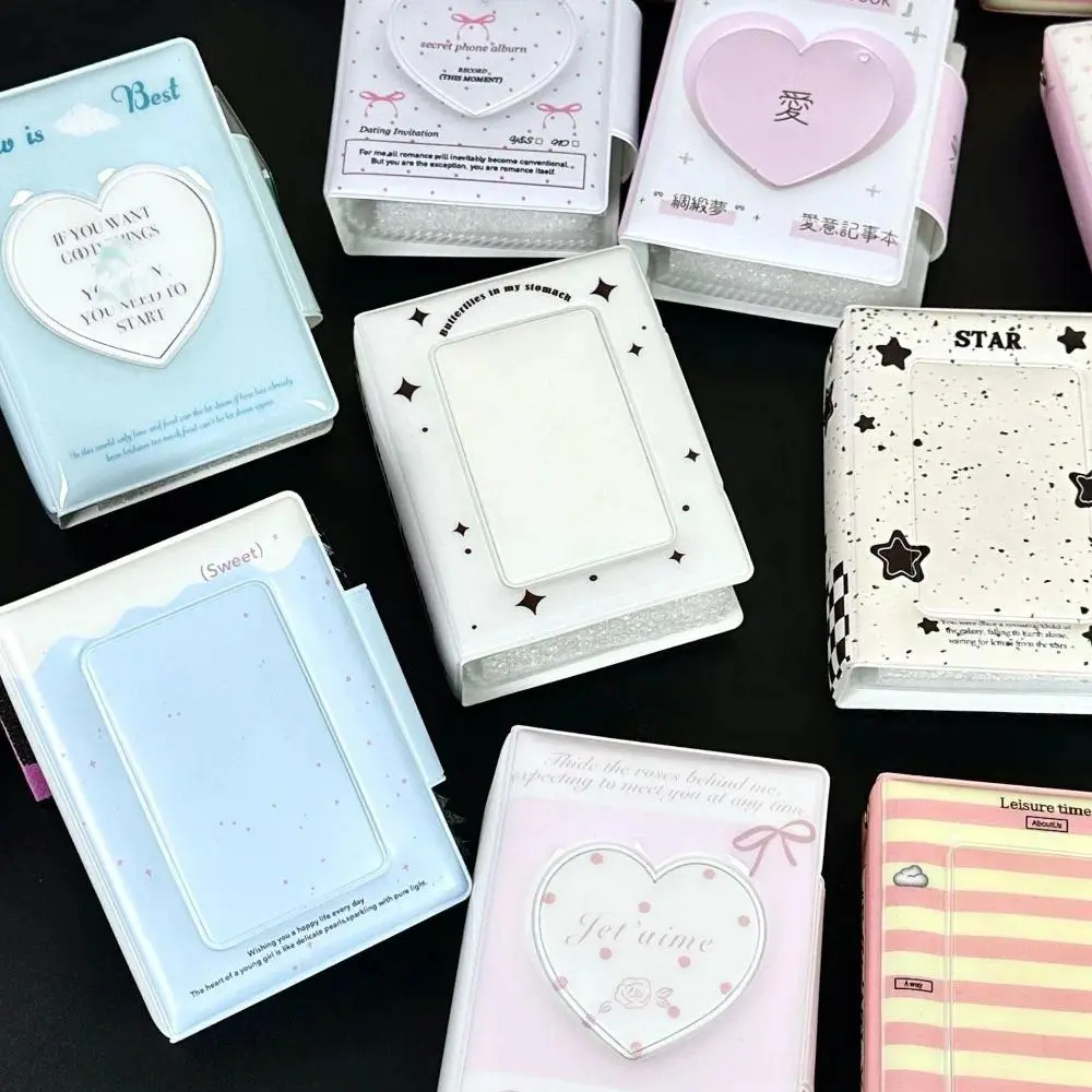 New Love Bow Card Album PVC 3 Inch Mini Photocard Binder Collectible Card Album with 16 Internal Pages Idol Card Collect Book