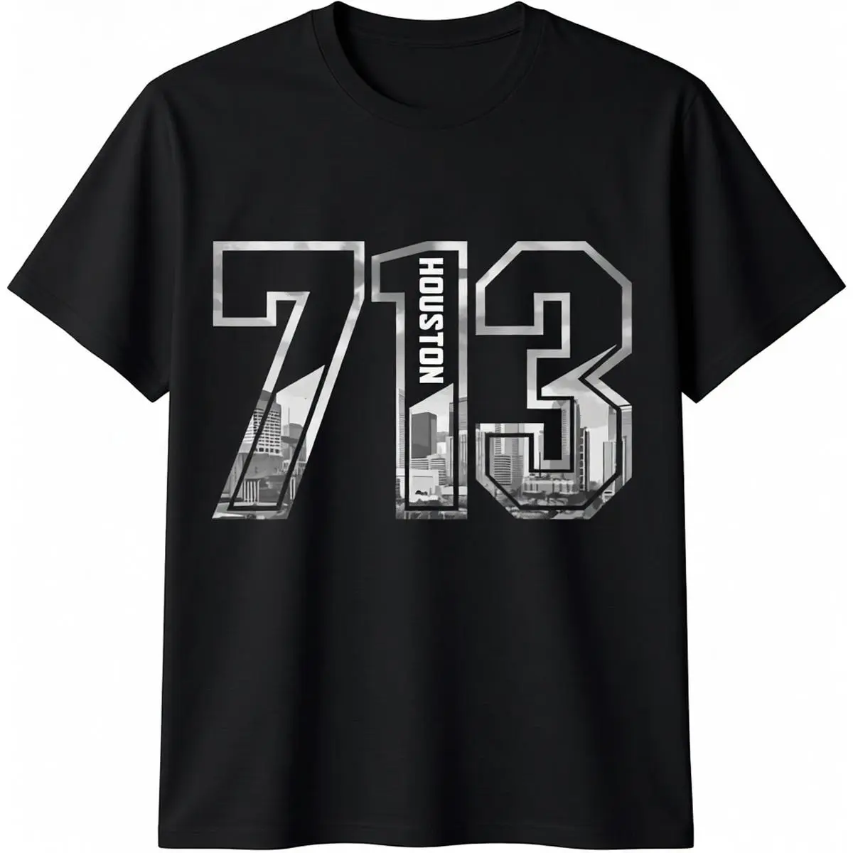 Men's 100% Cotton Comfy Short-Sleeve Round Neck Fashion Top, Houston Texas 713 Area Code Pride Vintage T-Shirt, Shortsleeve