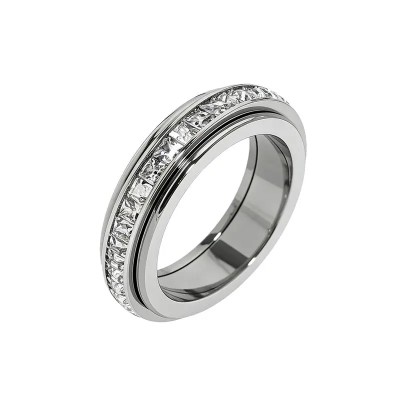 Unisex decompression anxiety ring, titanium steel rotating zircon fingertip ring, stress relief, wedding ring couple comfort