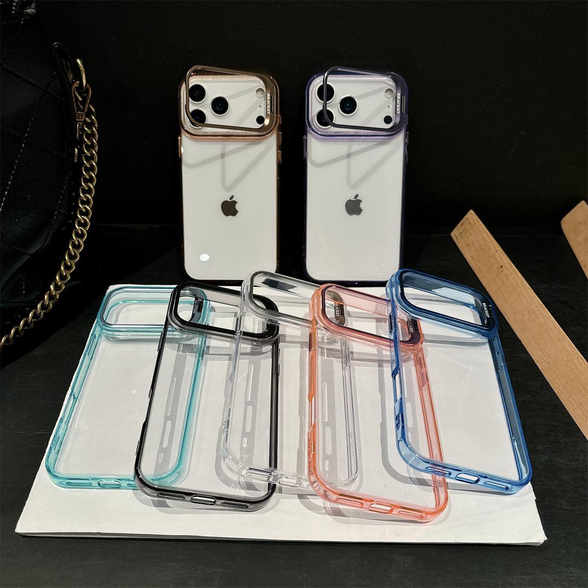 Transparent Hard Shell Phone Case for IPhone 17 Air 16 15 Plus 14 13 12 Pro Max Metal Holder Shockproof Protective Cover