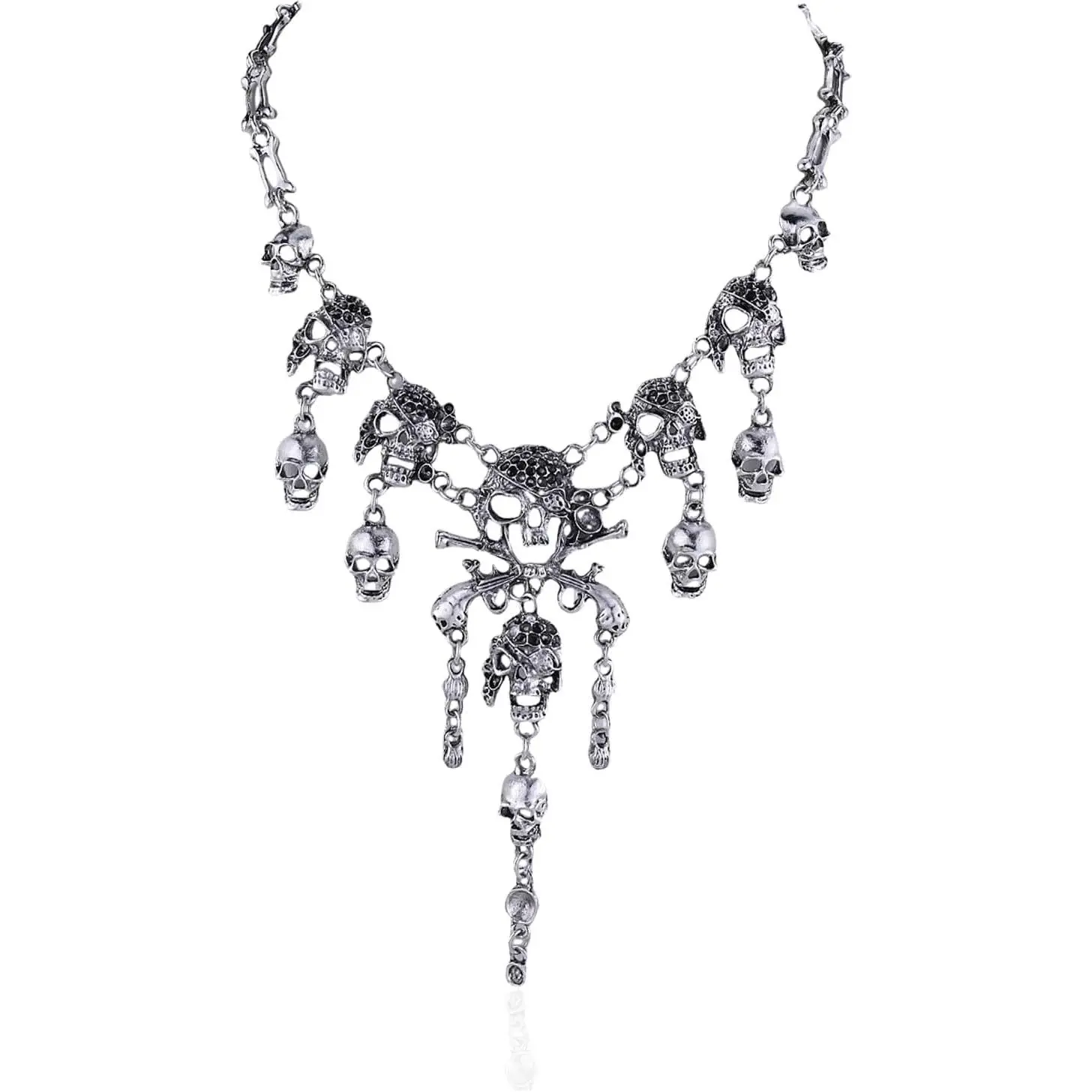 Pirate  Set for women Gothic Pirate Skull Tassel Necklace Earrings Set Halloween  Hop Pirates Costume  Accessories