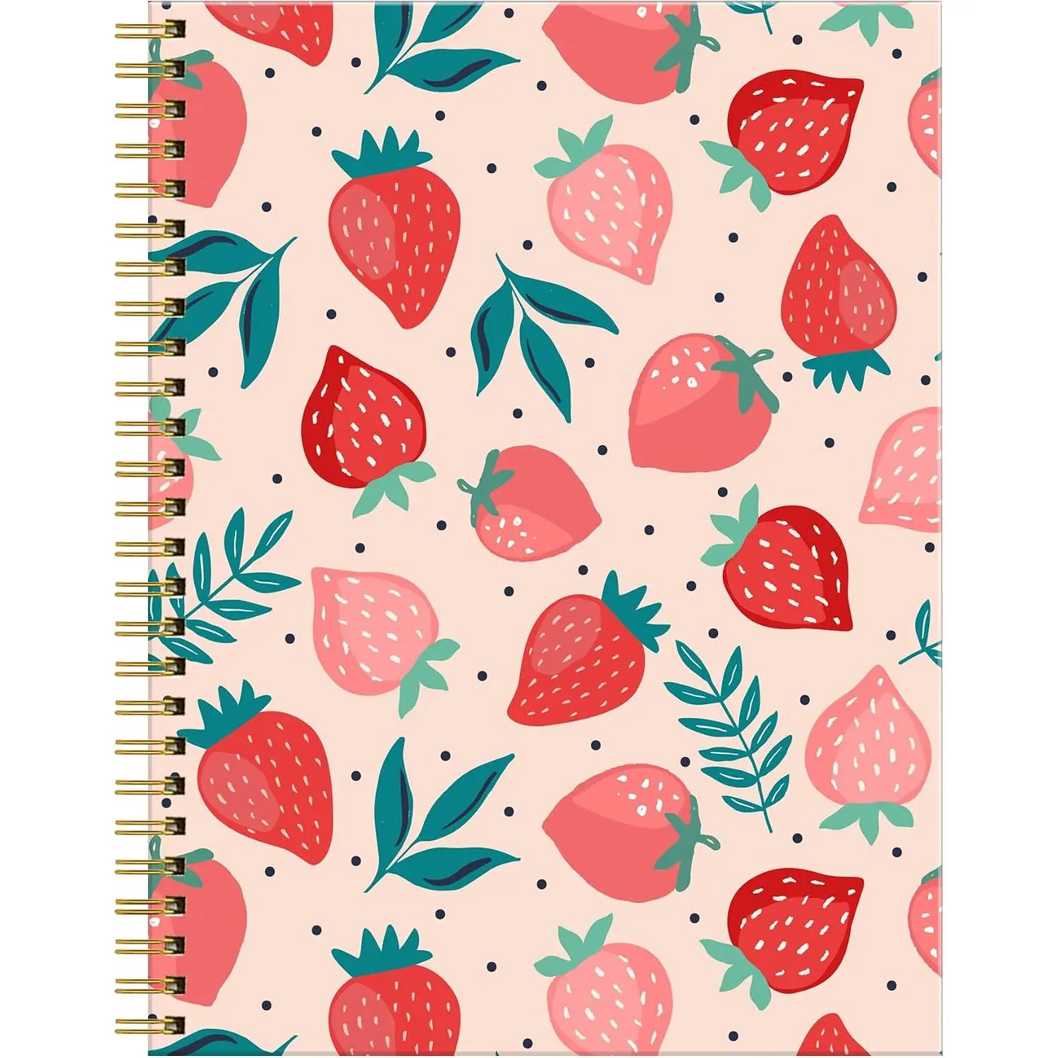 Spiral Journal Notebook for Women,A5 College Ruled Notebooks 6"x 8.4", 120 Pages Lined Journal with  Thick Paper, for School Office  Gifts(Cute Strawberry)