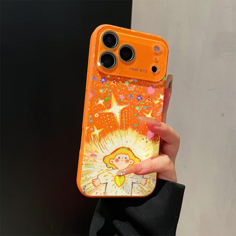 Starlight Angel Phone Case, Aesthetic Dopamine Ins Style Cover for iPhone 17 16 15 14 13 12 Pro Max Plus, Ultra Skin-Friendly Touch, All-Inclusive Lens Protection, Fairy Tale Angel Gift for Her, Trendy Sparkly Case