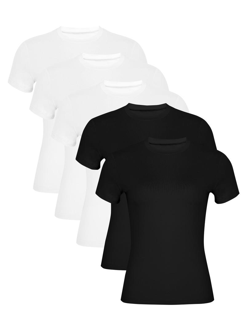 Women's Solid Color Tee, Casual Comfy Round Neck Short Sleeve T-shirt for Summer, Ladies Sleepwear for Daily Wear