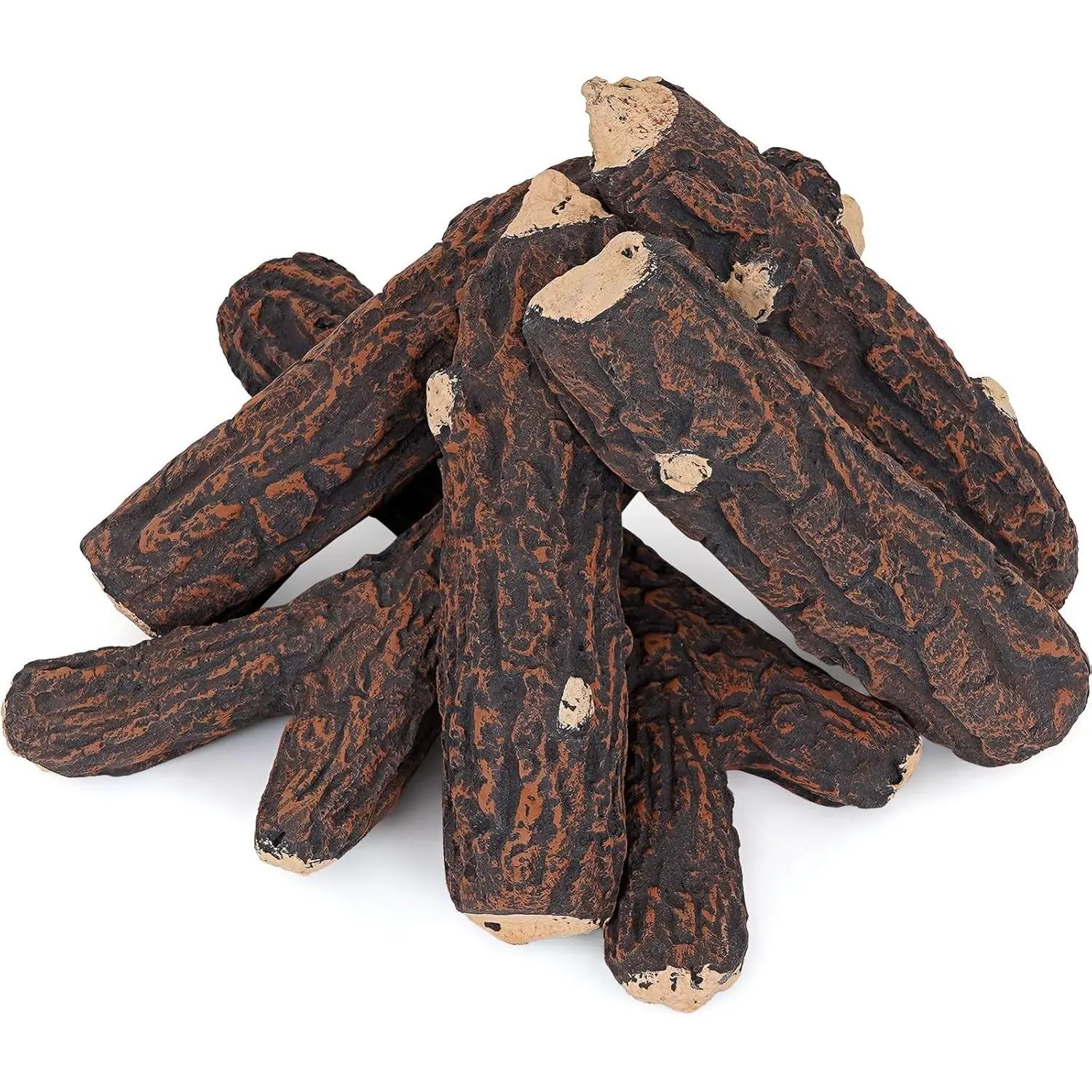 6 Pcs Gas Logs Set - Realistic Ceramic Logs for Indoor/Outdoor Gas Fire Pits, Fireplace, Ventless Faux Fireplace Wood - Lightweight Fake Logs Decor Heat Resistant Realistic Firewood