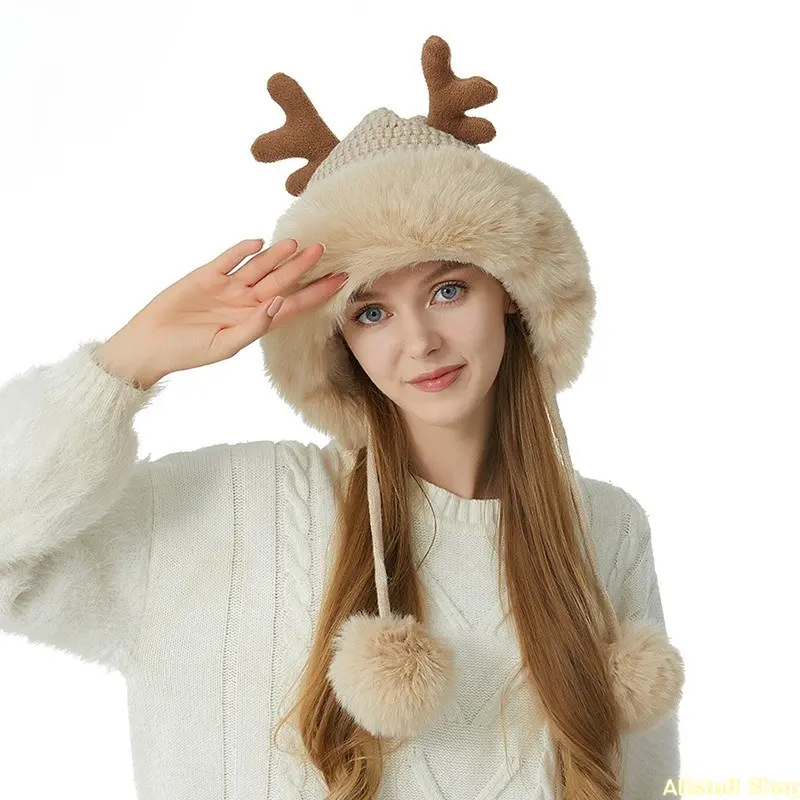 Festive party beanie—a soft, stretchy, cable-knit hat with a pom-pom; doubles as a warm outdoor hood suitable for cycling and outdoor activities, offering a delightful touch of warmth.