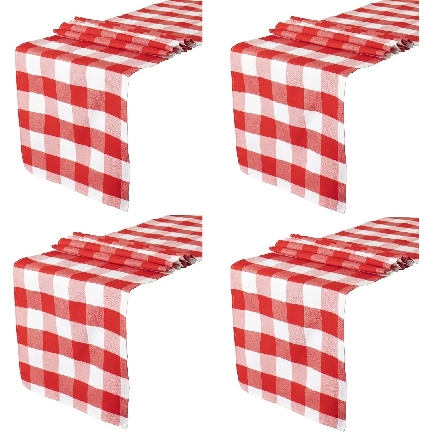 4 Packs Checkered Table Runners 108 Inches Long Red and White Table Runner Christmas Decorations Farmhouse Plaid Linen for Dinning Party Outdoor Tables (14”X108”)