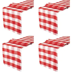 4 Packs Checkered Table Runners 108 Inches Long Red and White Table Runner Christmas Decorations Farmhouse Plaid Linen for Dinning Party Outdoor Tables (14”X108”)