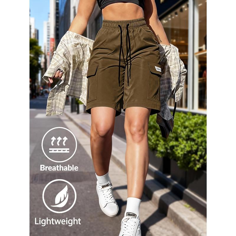 Women's Sporty Stash Pocket Shorts - Solid Color, Fitted Cut, Polyester-Nylon, Quick-Drying, Breathable, Casual Comfy for Outdoor Sports & Daily Wear, Sporty Sports Shorts, Stash Pocket Women's Sports Shorts