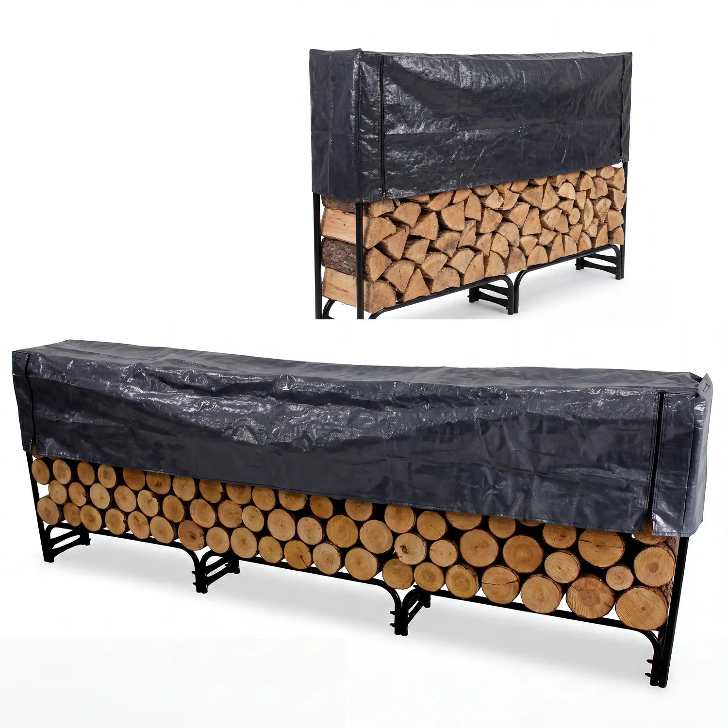 Heavy Duty Outdoor Firewood Rack with Waterproof Cover, Metal Wood Storage Holder Log Rack for Indoor & Outdoor Patio Backyard (71" / 107")