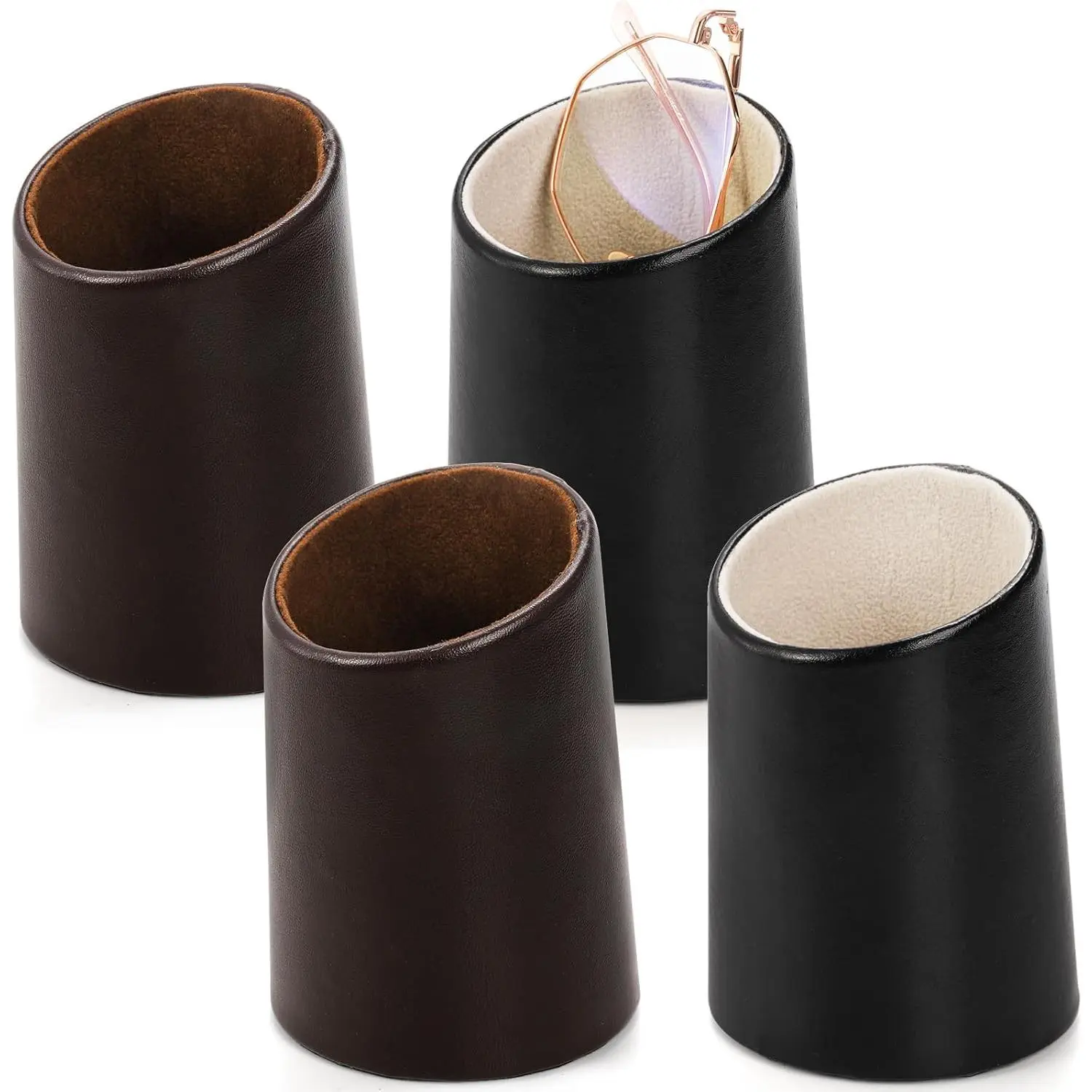 4-Count PU Leather Eyeglass Holder Stand - 3" D Base, 4.6" Height, Adults' Daily & Evening Home Organizer for Eyewear, Default Desk/Nightstand Use, Ideal for Christmas Gifts, Anniversary