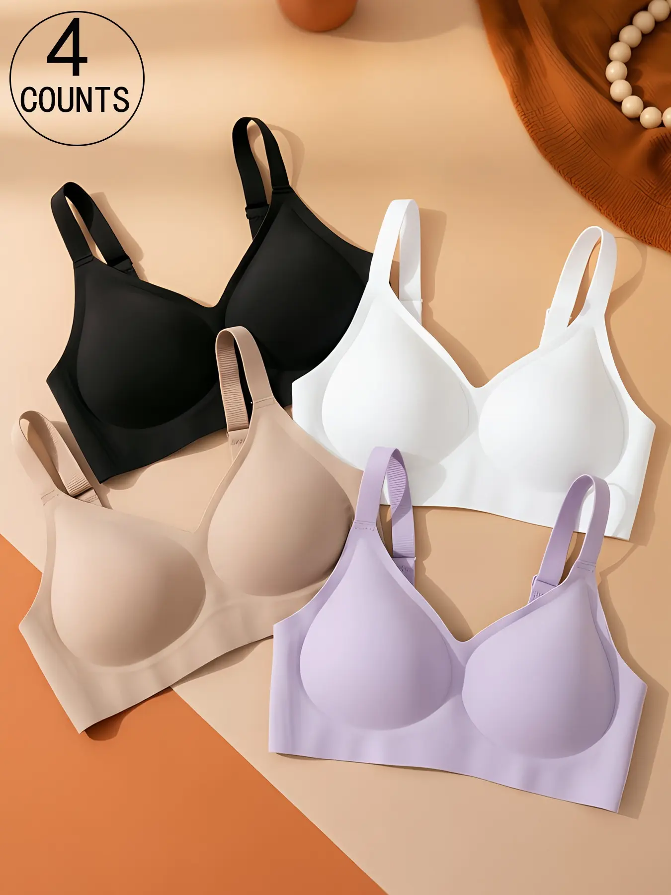 12 colors available, 3/4/5 pieces, seamless jelly wireless women's bra underwear with padding and adjustable straps, sports tank top 4-row 3-hook, size XS-XL, daily casual/commute T-shirt underwear, push-up lifting high support seamless women' bra, Fit