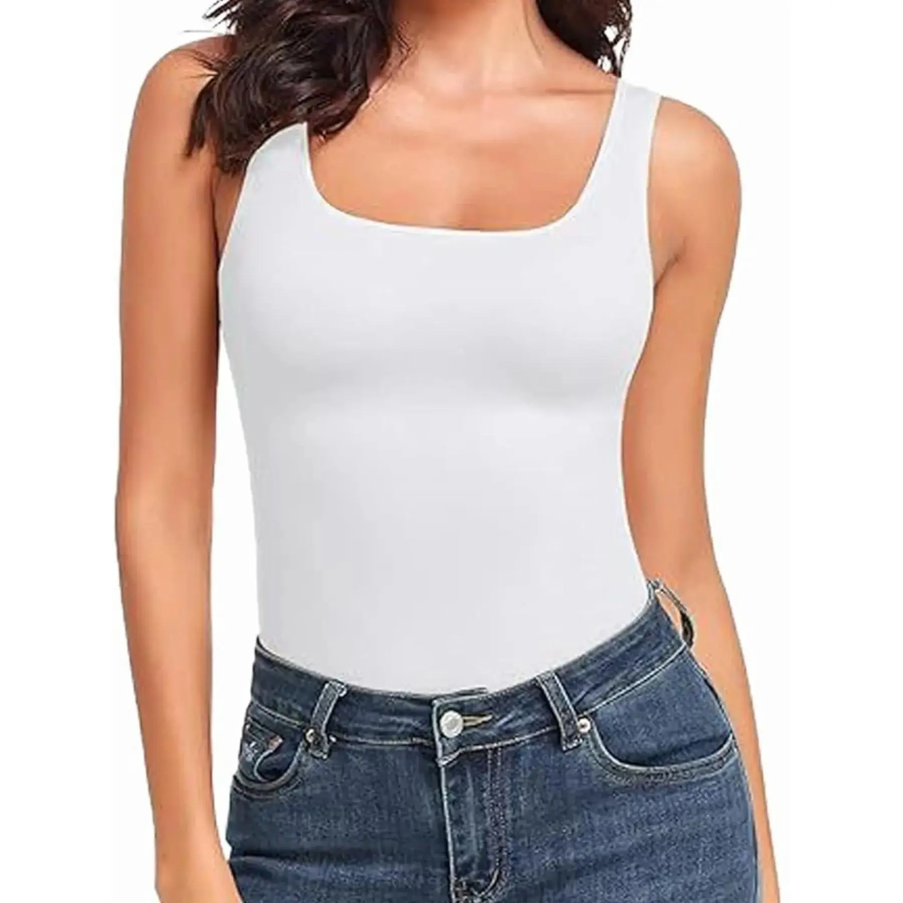 1/2/3 Pcs Women's Tummy Control Shapewear Tank Tops Seamless Square Neck Compression Tops Slimming Body Shaper Camisole,Trendy Spring/summer Style, Fashionable, Comfortable and Versatile