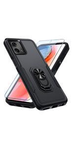 Janmitta Compatible with Motorola Moto G 2025 Case with Screen Protector,Heavy Duty Shockproof Full Body Protective Cover Built in Rotatable Metal Ring Holder Kickstand,Navy Blue