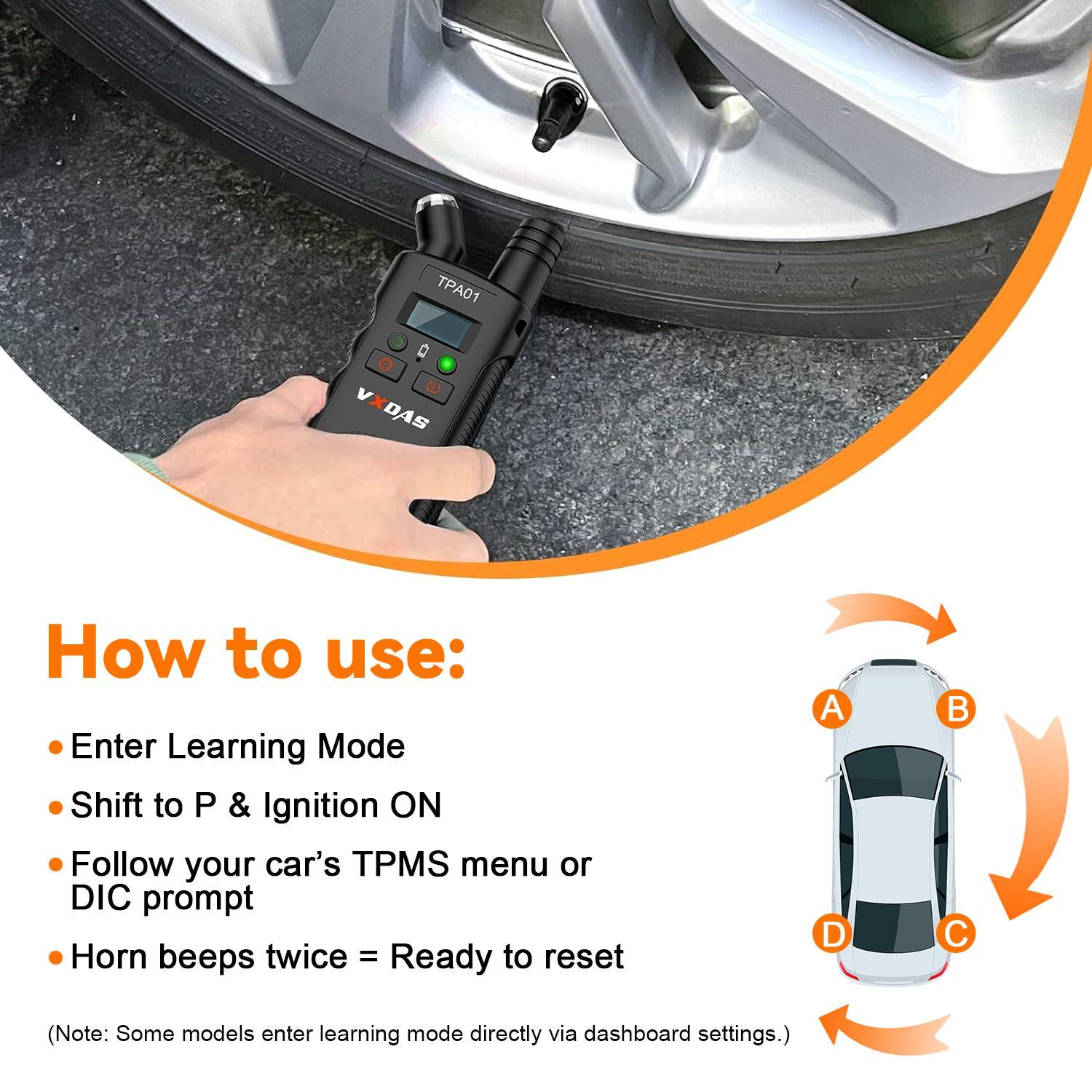 [For GM]VXDAS TPA01 2-in-1: GM TPMS Relearn Tool + 150 PSI Digital Tire Pressure Gauge | Professional Tire Sensor Reset for Chevy, Buick, GMC & Cadillac