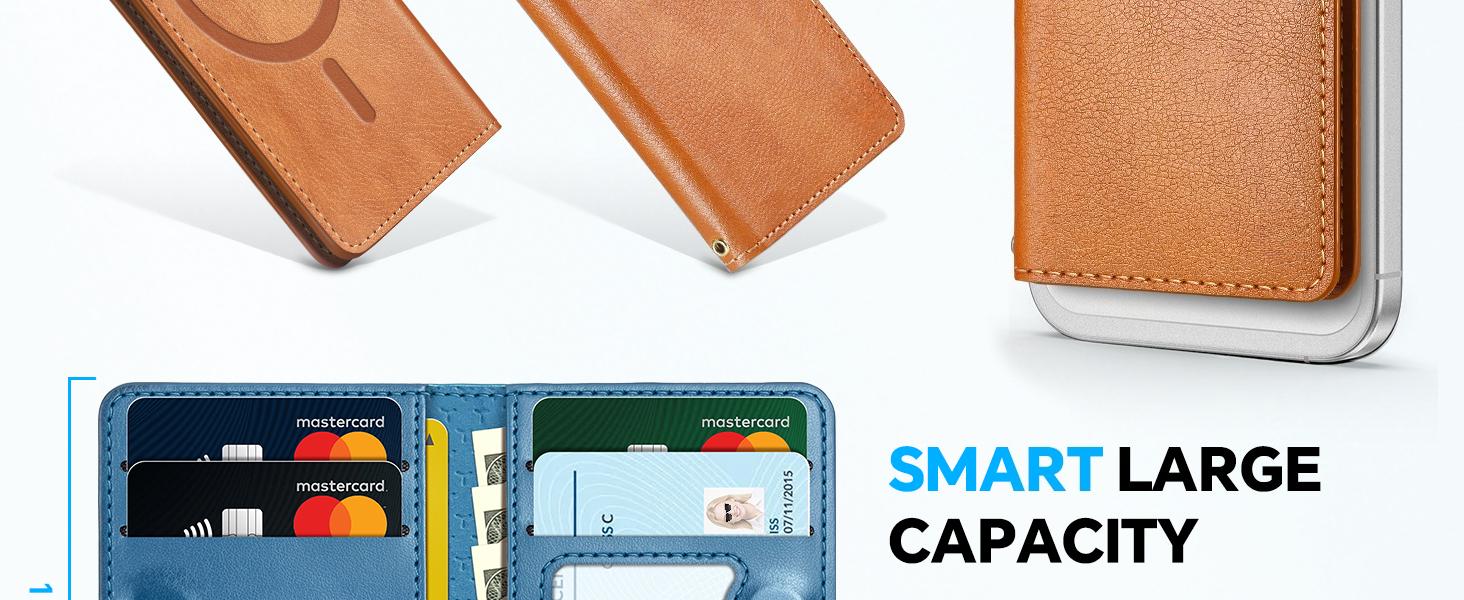 3C9-PHP11  for Wallet with 6 Card Holders, Blocking [Clear ID Window] PU Leather Men Women Folio Magnetic Phone Wallet for iPhone 17/16/15/14/13/12/Plus/Air/Pro/Pro Max Series, Black