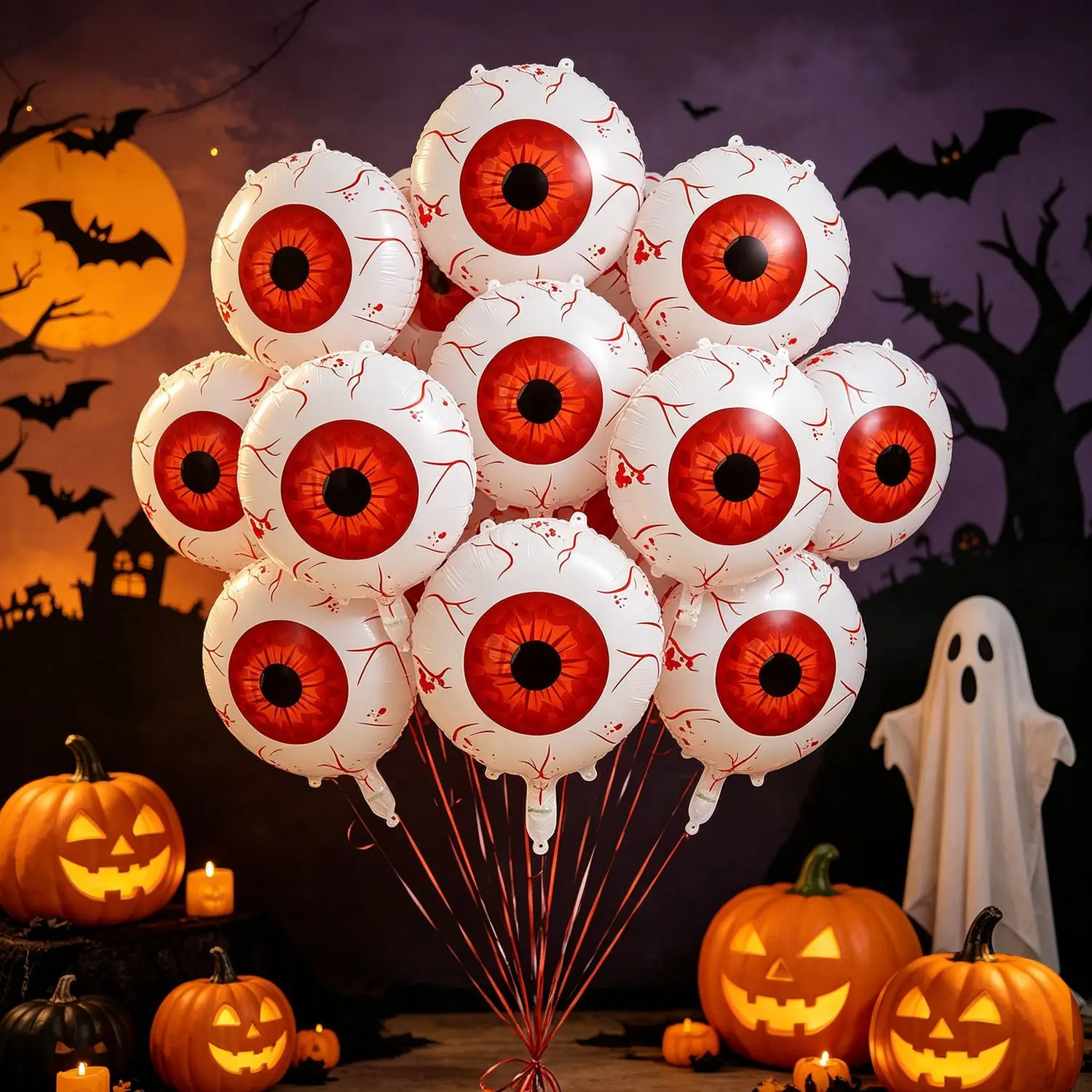 Halloween Eye Balloon Set, 10 Pieces, 18 Inches, Perfect for Halloween, Day of the Dead, Haunted House, Trick-Or-Treat Party, Spooky Decorations