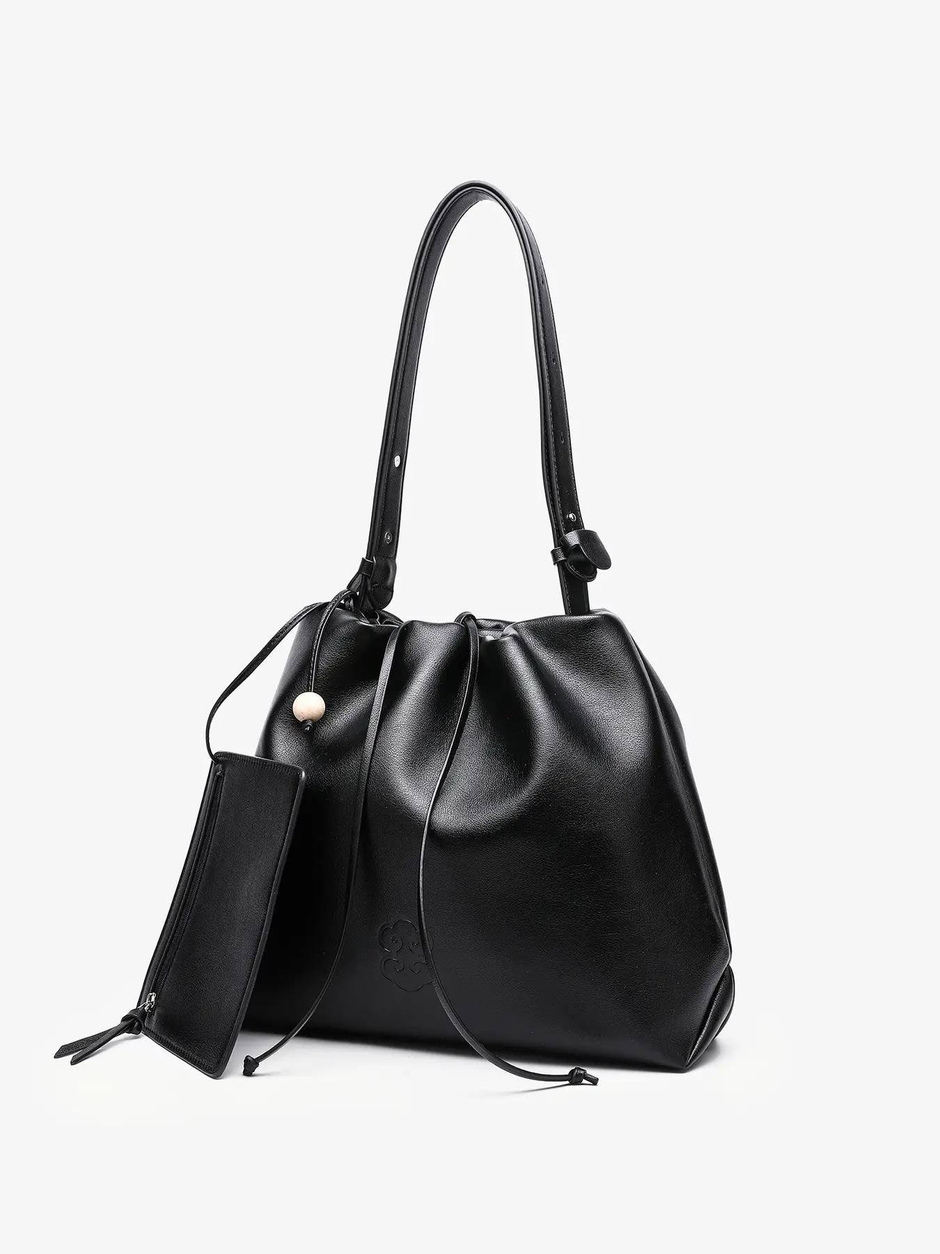 COVERAL KLORS Women Drawstring Tote Bag, Soft Faux Leather Large Capacity Commuter Shoulder Bag With Detachable Mini Zipper Pouch, Adjustable 120cm Strap Multi Way Crossbody Handbag For Work Daily Travel