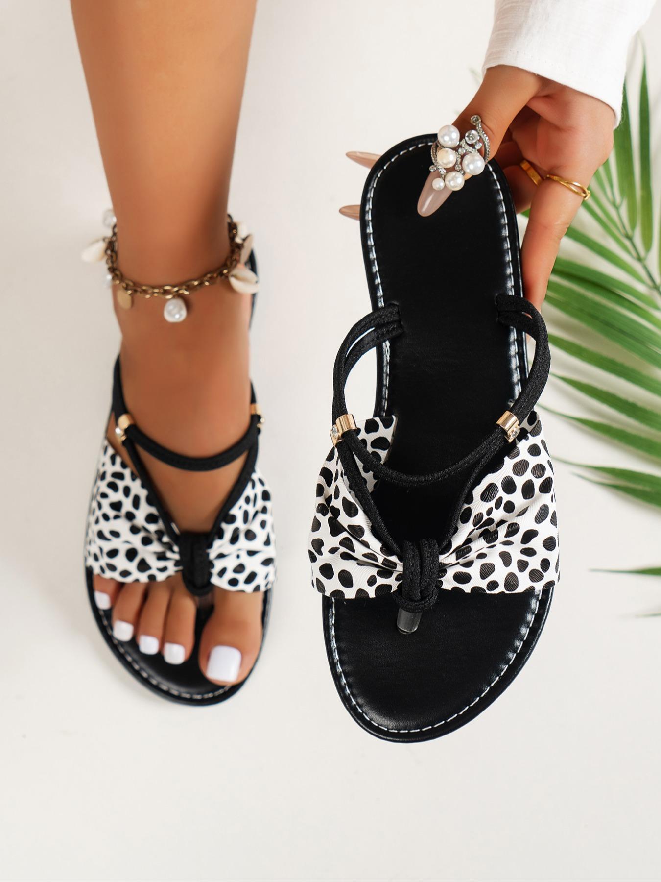 Women's Fashion Leopard Print Flip Flops, Casual Comfortable Flip Flops for Beach, Fashionable Flip Flops for Indoor & Outdoor Wear, Boho Style Sandals