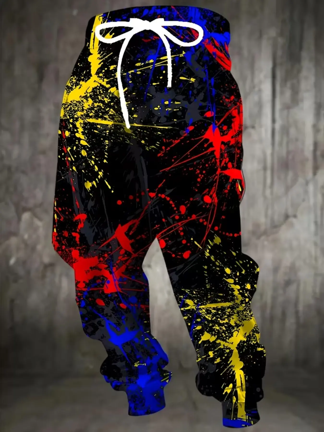 Men's Fashion 3D Colorful Splatter Print Sweatpants, Slim-Fitting Casual Long Pants with Drawstring and Pockets, All Seasons Wear