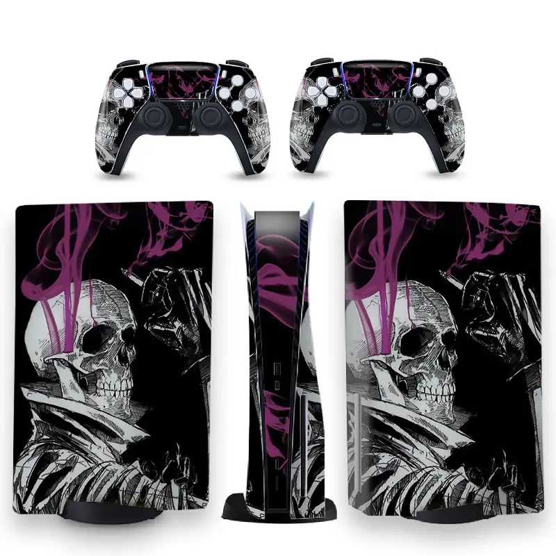 Gothic Skeleton Purple Smoke Vinyl Skin Decal Full Wrap Sticker Compatible with PS5 Disc Edition Console & Controller, Waterproof Removable No Residue
