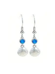 Blue Opal Seashell Earrings,Boho Beach Earrings for Vacation,Minimalist Ocean-Inspired Stud,Hypoallergenic Luxury Gift for Women
