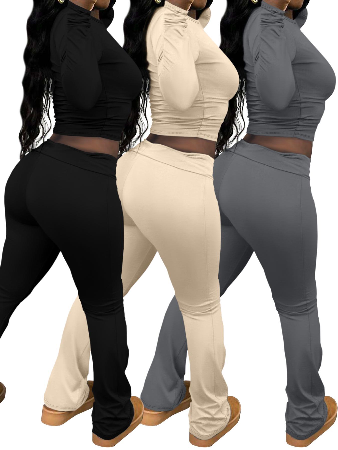 Women's Letter Print Long Sleeve Crop Top & Pants Set, Casual Fashion Cozy Legging Outfits for Daily Outdoor Wear, Women Clothing for Spring & Fall