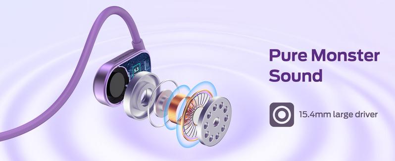 Monster Wireless Earbuds Open Ear Headphones With Touch Screen, Open Touch Pro 100 Support TF Card, Bluetooth Earbuds with ENC Clear Talk, Multiple EQ Modes, Comfort Earhooks, IPX5, 30H Playback comfortable  headset