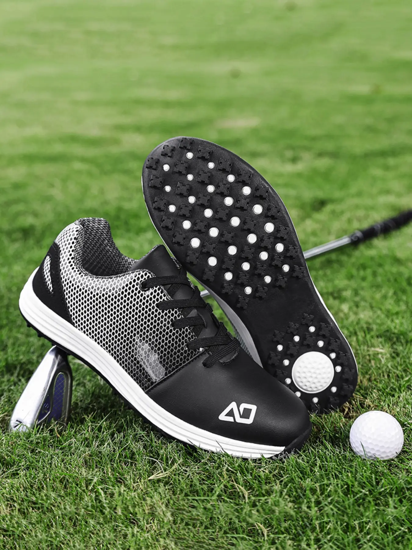 Professional Golf Spike Shoes with Laces, Adjustable Fit, Breathable Mesh, Waterproof, Shock Absorption, Non-Slip Sole, Comfortable for All-Day Wear
