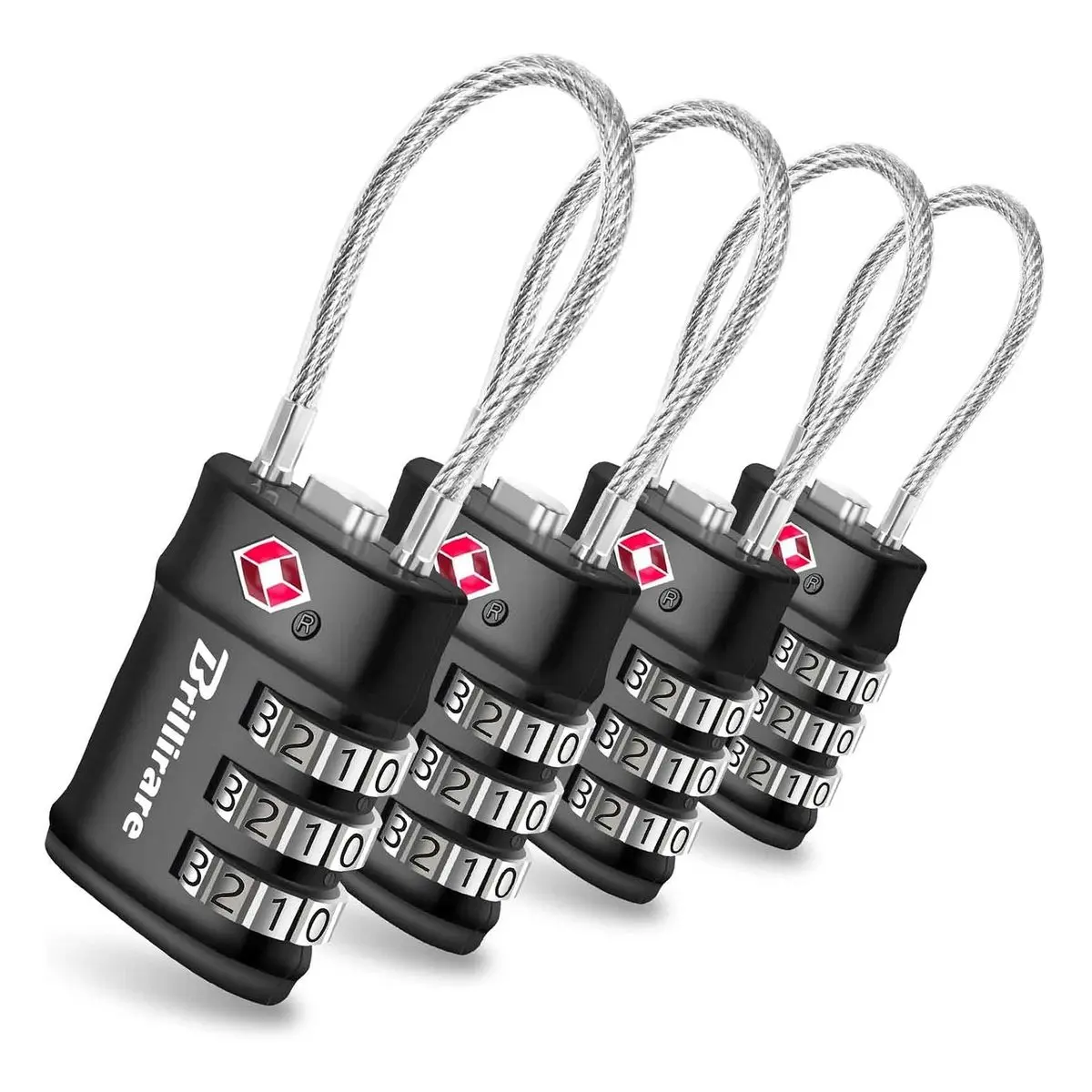 4 Pack Tsa Approved Luggage Locks, Combination Travel Cable Lock, 3-DIGIT Waterproof Padlock, Zinc Alloy Outdoor Keyless Resettable Lock for Travel, Lockers, Bags, Gym
