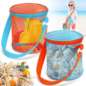 Sea Shell Bags for Beach,2pcs Mesh Seashell Holder,Shelling Collecting Tools Travel Sand Toys Storage Bucket for Sandbox,Beach Vacation Essentials for Kids,The Beach Must Haves Sand Box Toy Bag(Gift)