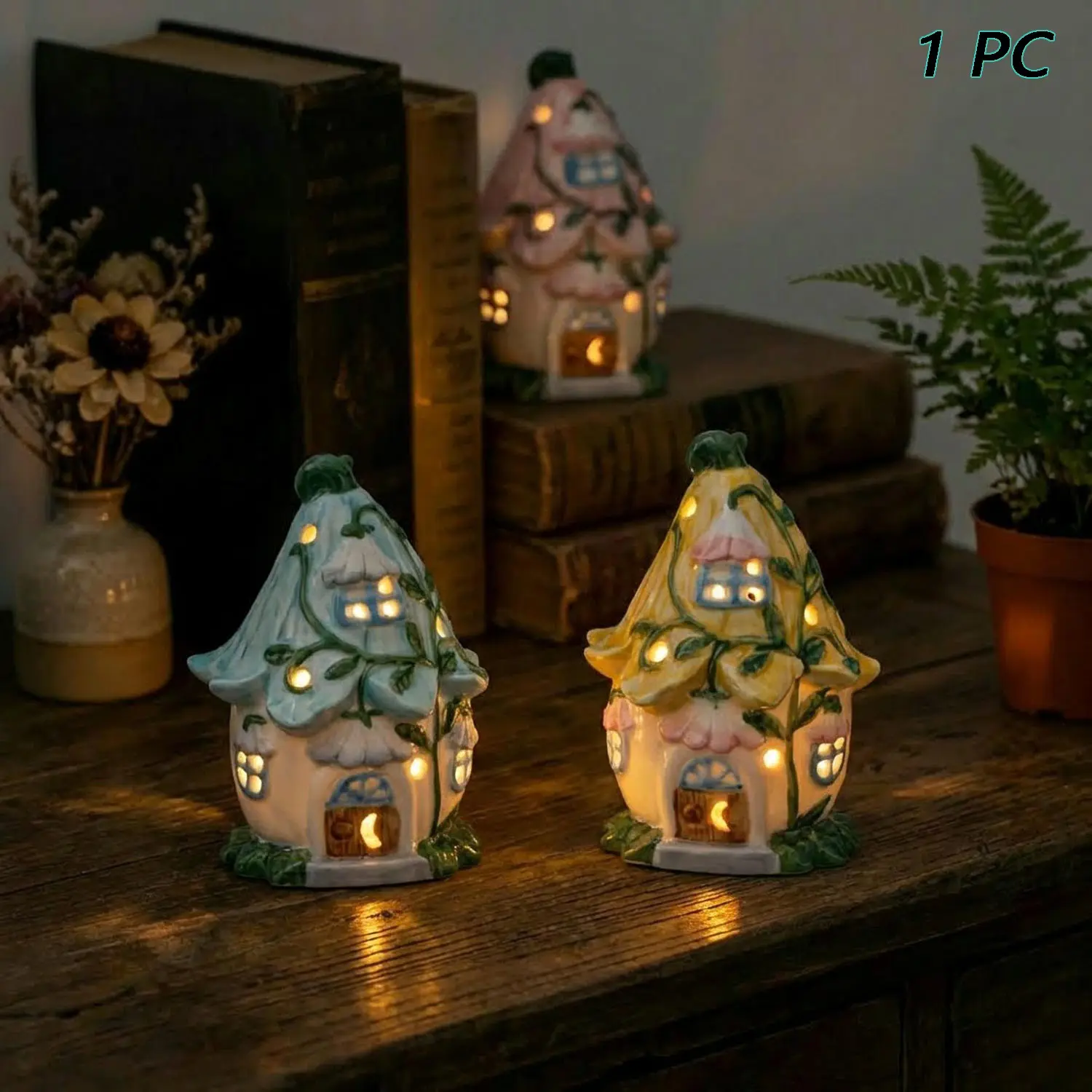 Ceramic Fairy Cottage Desk Light, Flower Cottagecore Decor, Fairycore Bedroom Light, Mini Whimsical Shelf Decor, Cute Desk Accessory Gifts, Flower Lamp, Decorative Atmosphere Light, Decorative Lighting
