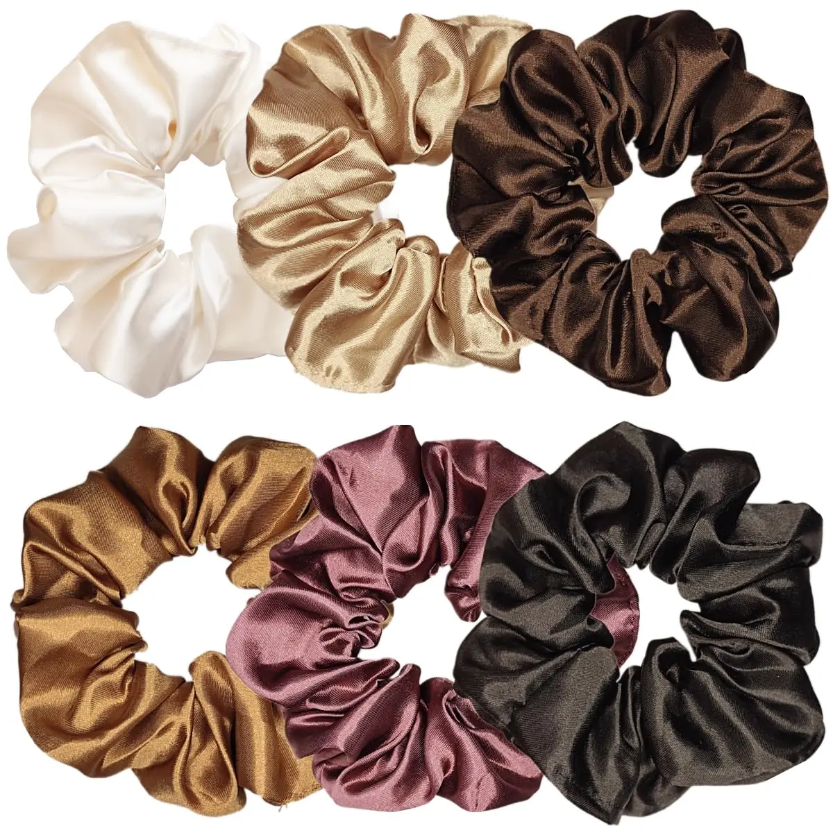 6 count Satin Silk Hair Scrunchies, 6 Classic Colors, Soft Hair Ties, Fashion Hair Bands, Hair Bow Ropes, Hair Elastic Ponytail Holders for Women and Girls, 4.5 Inch