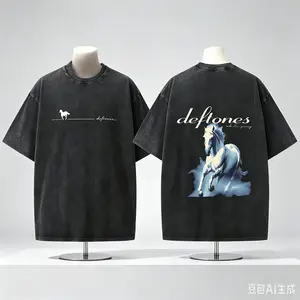 Graphic Tee Deftones White Pony Black Washed Pure Cotton Large Print T Shirt Oversized Unisex Streetwear Vintage T Shirts Concert Outfits