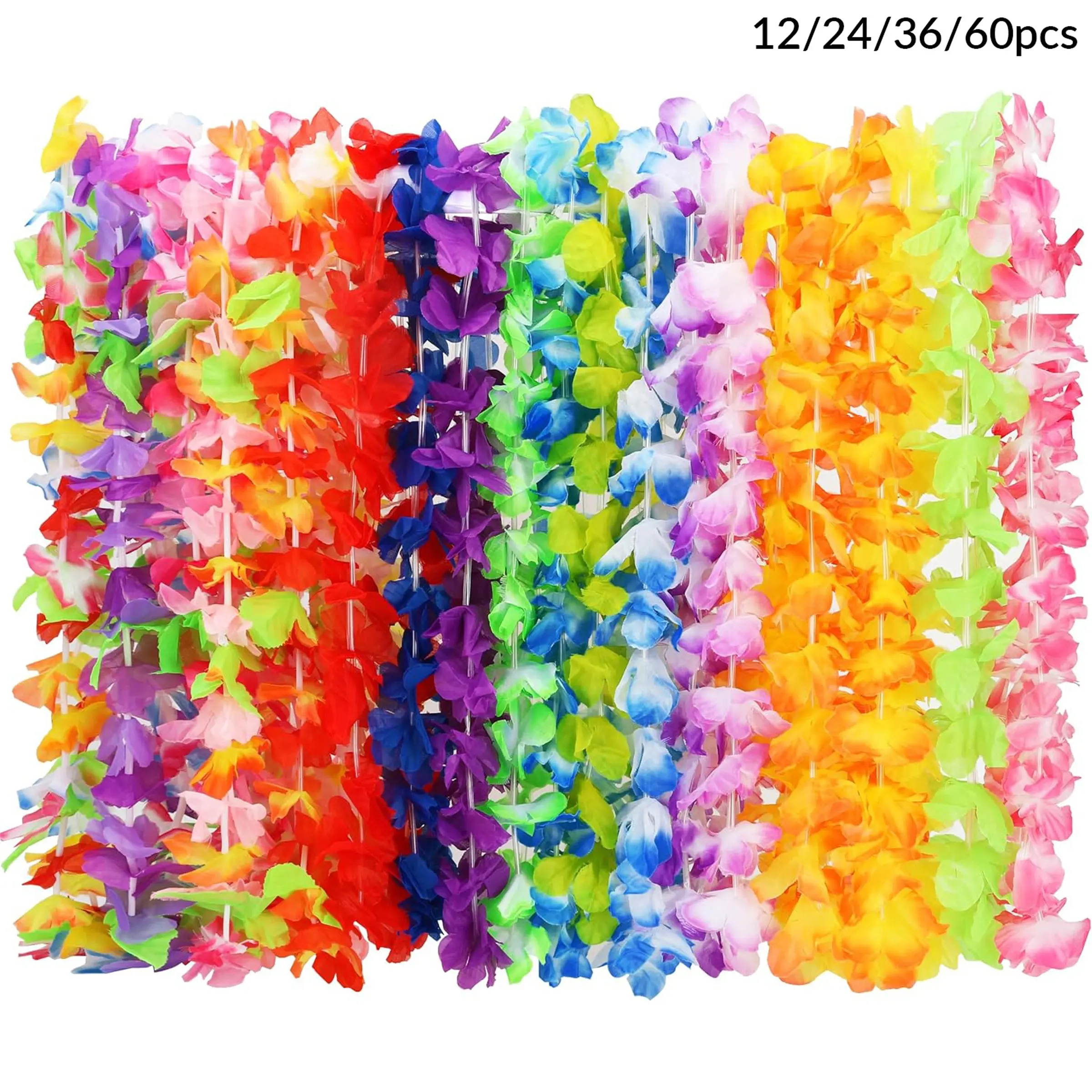 12/24/36/60pcs Hawaiian Leis Bulk, Party Flower Necklace, Colorful Tropical Hawaiian Bulk, Dance Party Decor, Flower Leis Summer Beach Pool Party Decorations, Party Favors, Birthday Party Favors, Party Supplies, Party Photo Props