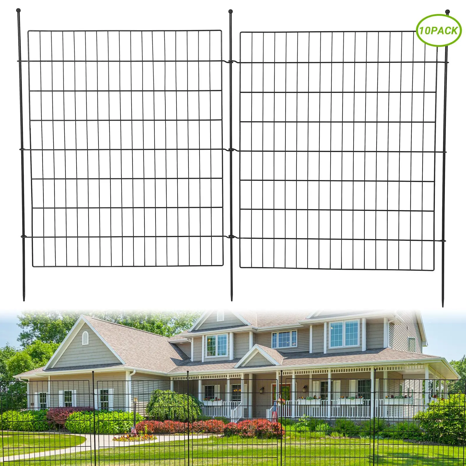 Decorative Garden Fence Panels, Rustproof Metal Wire Edging for Flower Beds & Lawn. No-Dig Installation, 3.5cm Mesh. Pet Barrier for Dogs, Rabbits. Modular Yard Fencing, Black Finish. Easy Assemble Outdoor Decor