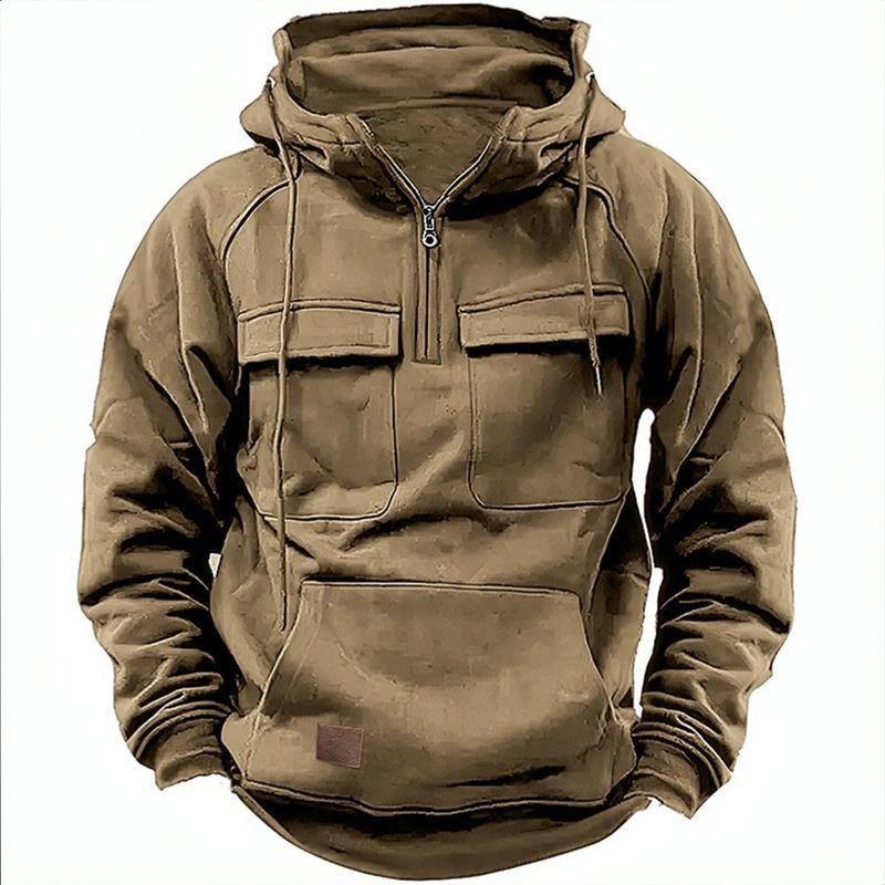 Men Tactical Sweatshirt Quarter Zip Cargo Pullover Hoodies Workout Gym Men Fashion Outdoor Hoodies Casual Tops summer outdoor sport Fabric Long Sleeve