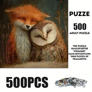 500 Piece Fox and Owl Puzzle, Large Adult Family Interactive Toy, DIY Home Decor Brain Challenge, Holiday Theme, Durable Puzzle