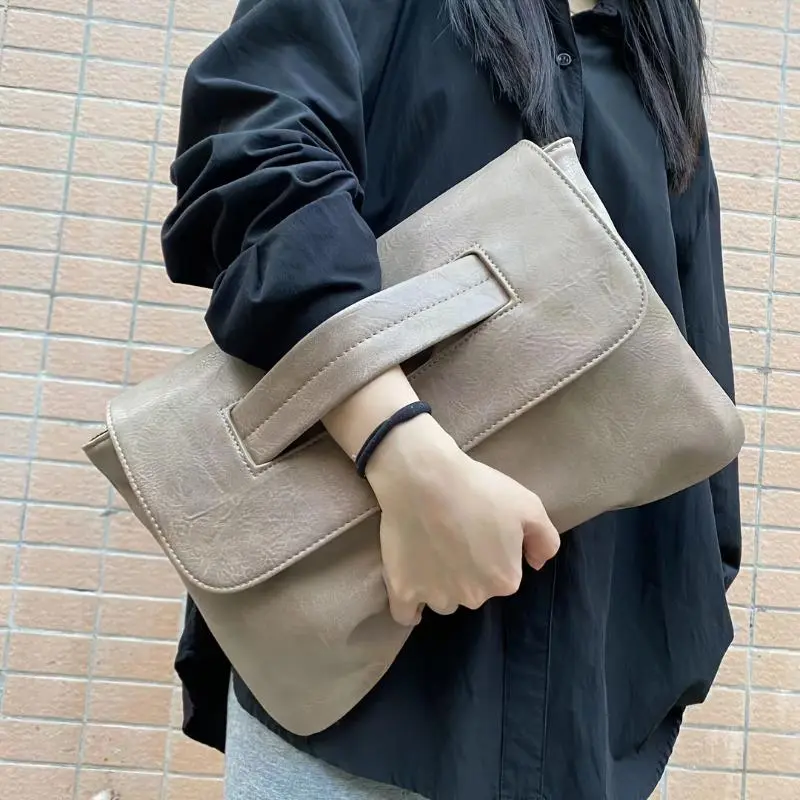 Women's Stylish Envelope Clutch Bag - Premium PU Leather, Black, High-Capacity Interior, Flap Closure, New Arrival, Perfect for Evening Parties & Daily Essentials