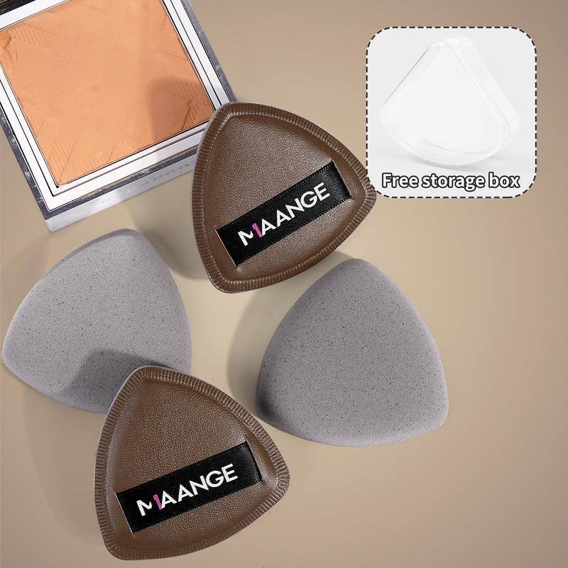 MAANGE 4pcs Bamboo Charcoal Marshmallow Air Cushion Puff with Storage Box, Powder Puff for Loose Powder, Face Makeup Sponge Soft Velour Triangle Powder Puffs Beauty Sponge, Cosmetics