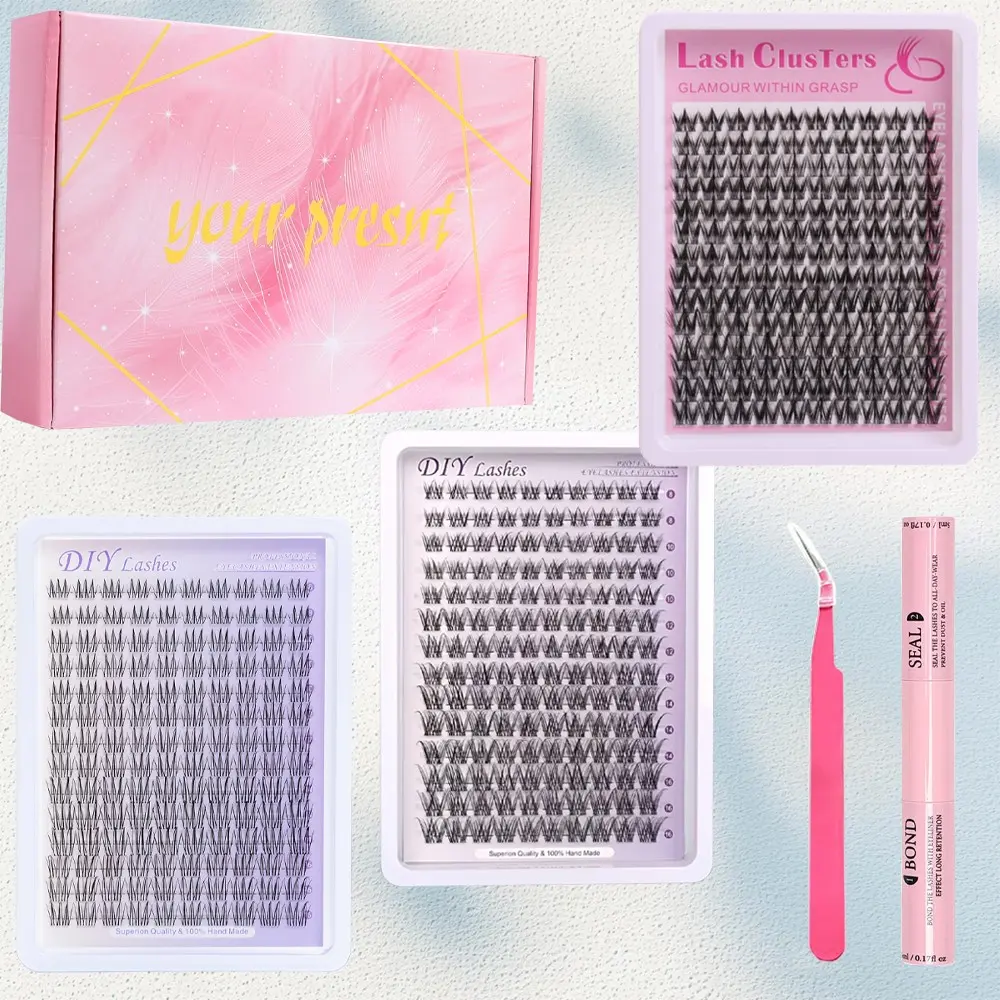 3 boxes of 420 cartoon cluster shaped false eyelashes, wet cartoon style natural cluster connected eyelashes, novice pointed curled eyelashes, daily makeup eyelashes